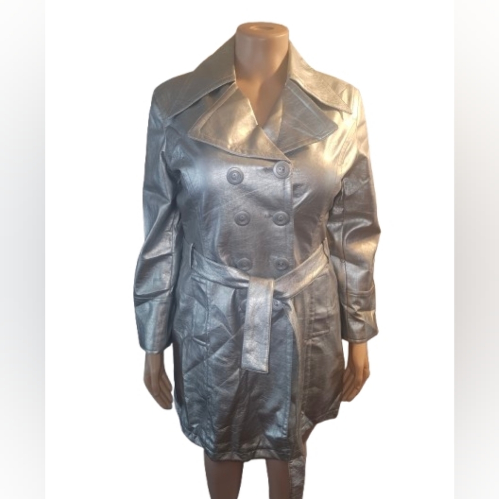 Last Kiss Vintage Silver Faux Leather trench 2X
